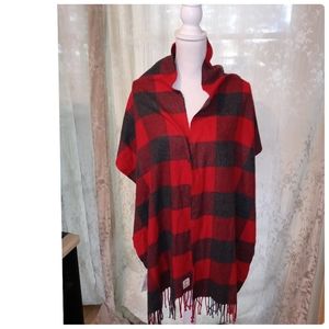 ABERCROMBIE & FITCH Large Red & Black Fringed Buffalo Plaid Scarf●